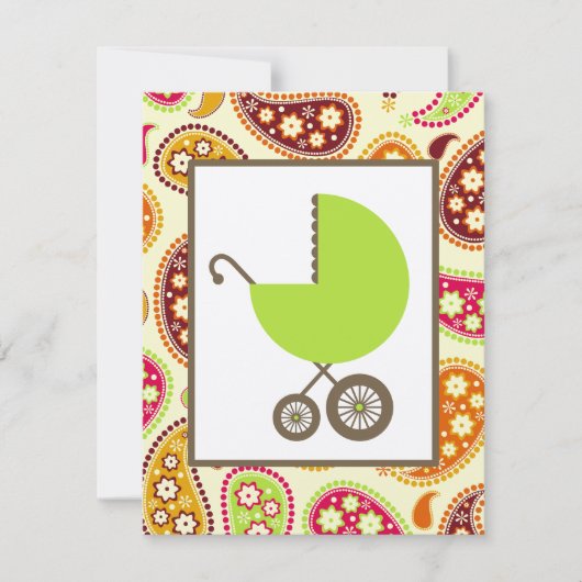 Invitation Baby shower neutre - chariot et Paisley verts (Devant)