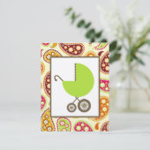 Invitation Baby shower neutre - chariot et Paisley verts (Debout devant)
