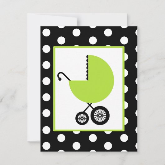 Invitation Baby shower neutre - chariot et pois verts (Devant)