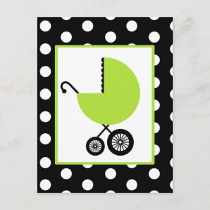 Invitation Baby shower neutre - chariot et pois verts