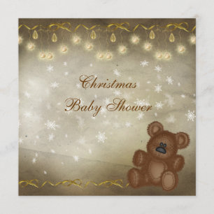 Invitation Baby shower neutre chic de Noël d'ours de nounours