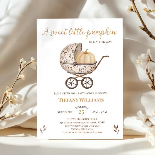 Invitation Baby shower neutre citrouille d'automne