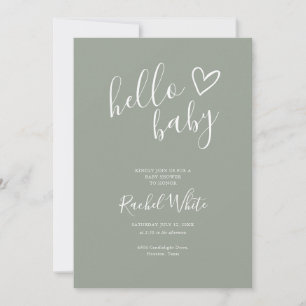 Invitation Baby Shower Neutre Code QR Vert Sauge Bonjour