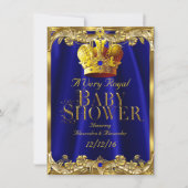 Invitation Baby shower neutre Couronne or Royal Blue Gem (Devant)