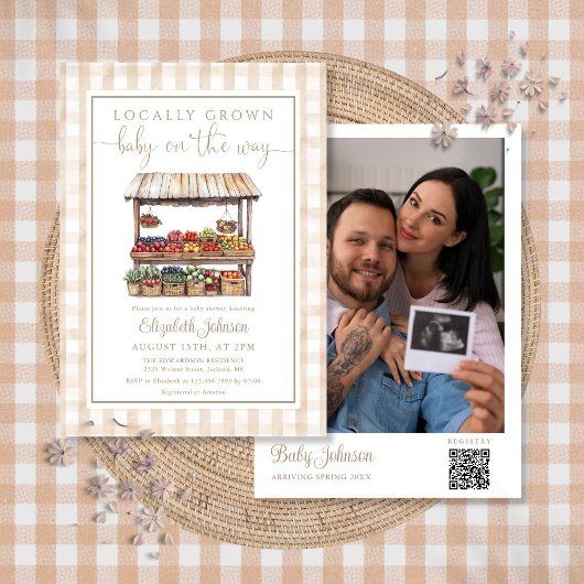 Invitation Baby shower neutre cultivé localement Photo Code Q