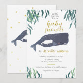 Invitation Baby shower neutre de baleine marine mignonne (Devant / Derrière)