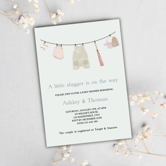 Invitation Baby shower neutre de baseball Little Slugger