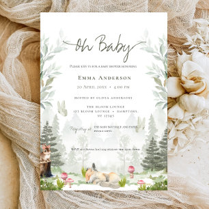 Invitation Baby shower neutre de bois d'animaux mignons