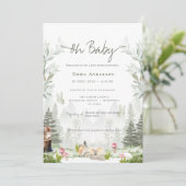 Invitation Baby shower neutre de bois d'animaux mignons (Debout devant)