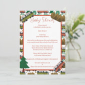 Invitation Baby shower neutre de camping-cars de bois (Debout devant)