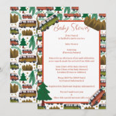 Invitation Baby shower neutre de camping-cars de bois (Devant / Derrière)