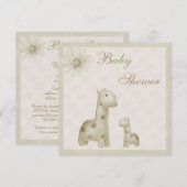Invitation Baby shower neutre de cru de girafes de maman et (Devant / Derrière)