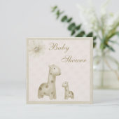 Invitation Baby shower neutre de cru de girafes de maman et (Debout devant)