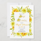 Invitation Baby shower neutre de fleurs d'aquarelle jaune (Devant)