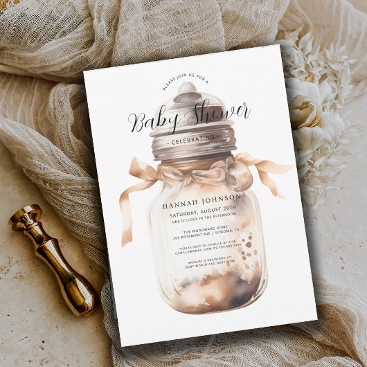 Invitation Baby shower neutre de genre Boho | Bouteille bébé