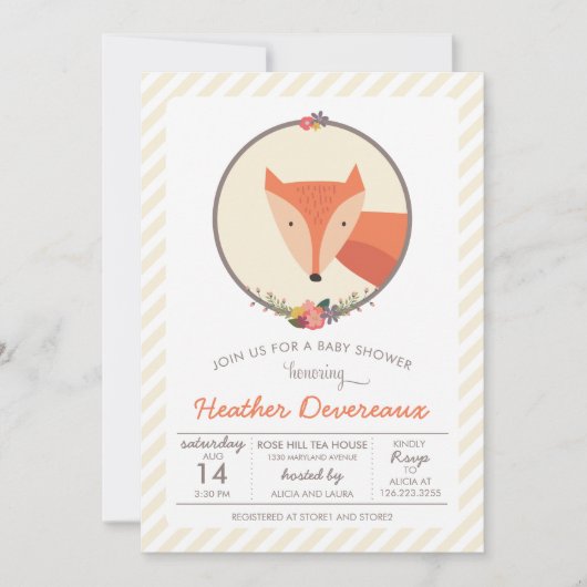 Invitation Baby shower neutre de genre de Fox (Devant)