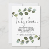 Invitation Baby shower neutre de genre de verdure, blanc noir (Devant)