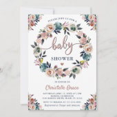 Invitation Baby shower neutre de la couronne florale rose de  (Devant)