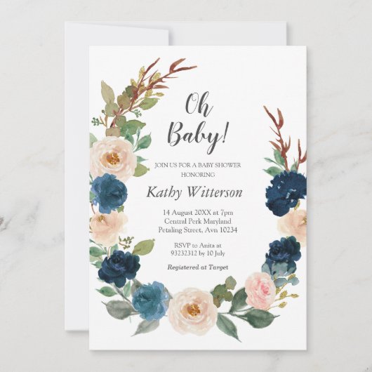 Invitation Baby shower neutre de la Marine bleue (Devant)