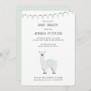 Invitation Baby shower neutre de lama de genre vert et blanc