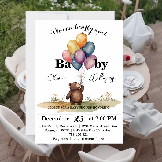 Invitation Baby shower neutre de l'ours