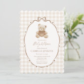 Invitation Baby shower neutre de l'ours en peluche (Debout devant)
