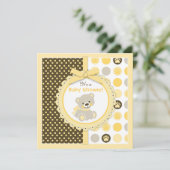 Invitation Baby shower neutre de l'ours en peluche (Debout devant)