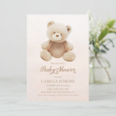 Invitation Baby shower neutre de l'ours en peluche (Debout devant)