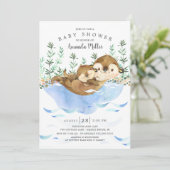 Invitation Baby shower neutre de loutres de mer adorables (Debout devant)