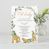 Invitation Baby shower neutre de verdure de safari de genre (Debout devant)