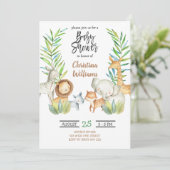 Invitation Baby shower neutre des animaux de la jungle (Debout devant)