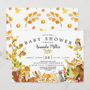 Invitation Baby shower Neutre des animaux forestiers