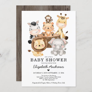 Invitation Baby shower neutre des animaux sauvages de Whimsic