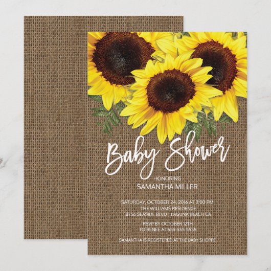 Invitation Baby shower neutre des tournesols d'automne (Devant / Derrière)