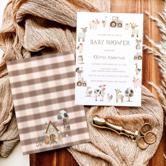 Invitation Baby shower neutre du thème de la ferme