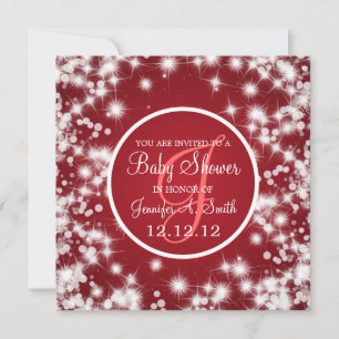 Invitation Baby shower neutre Élégant hiver étincelant rouge