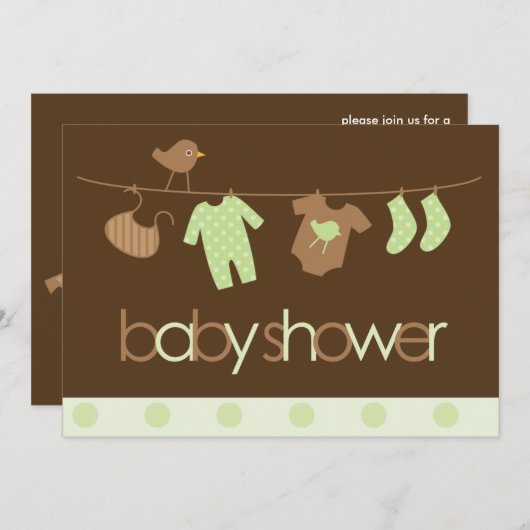 Invitation Baby shower neutre en tissu vert (Devant / Derrière)