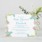 Invitation Baby shower neutre floral bleu assez rose (Debout devant)
