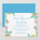 Invitation Baby shower neutre floral bleu assez rose (Devant / Derrière)