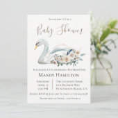 Invitation Baby shower neutre floral du cygne (Debout devant)