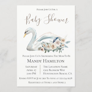 Invitation Baby shower neutre floral du cygne