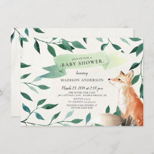 Invitation Baby shower Neutre Fox Woodland