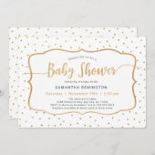 Invitation Baby shower Neutre Genre Blanc Or Point Or (Devant / Derrière)