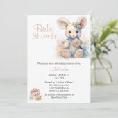 Invitation Baby shower neutre genre lapin fourré (Debout devant)