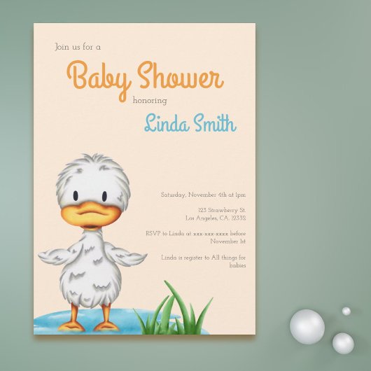Invitation Baby shower neutre genre mou Duck