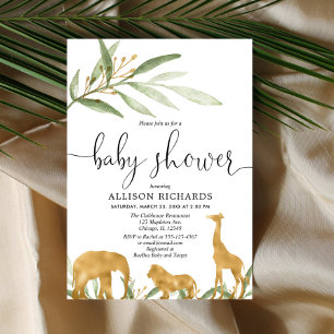 Invitation baby shower neutre genre, safari en or