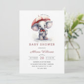 Invitation Baby shower neutre homme éléphant (Debout devant)
