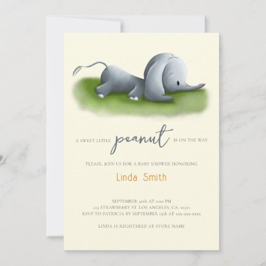 Invitation Baby shower neutre homme éléphant (Devant)