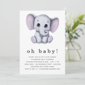 Invitation Baby shower neutre homme éléphant (Debout devant)