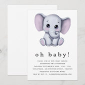 Invitation Baby shower neutre homme éléphant (Devant / Derrière)